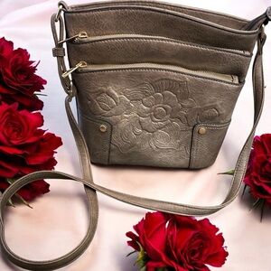Elegant Gray Embossed Crossbody Bag
